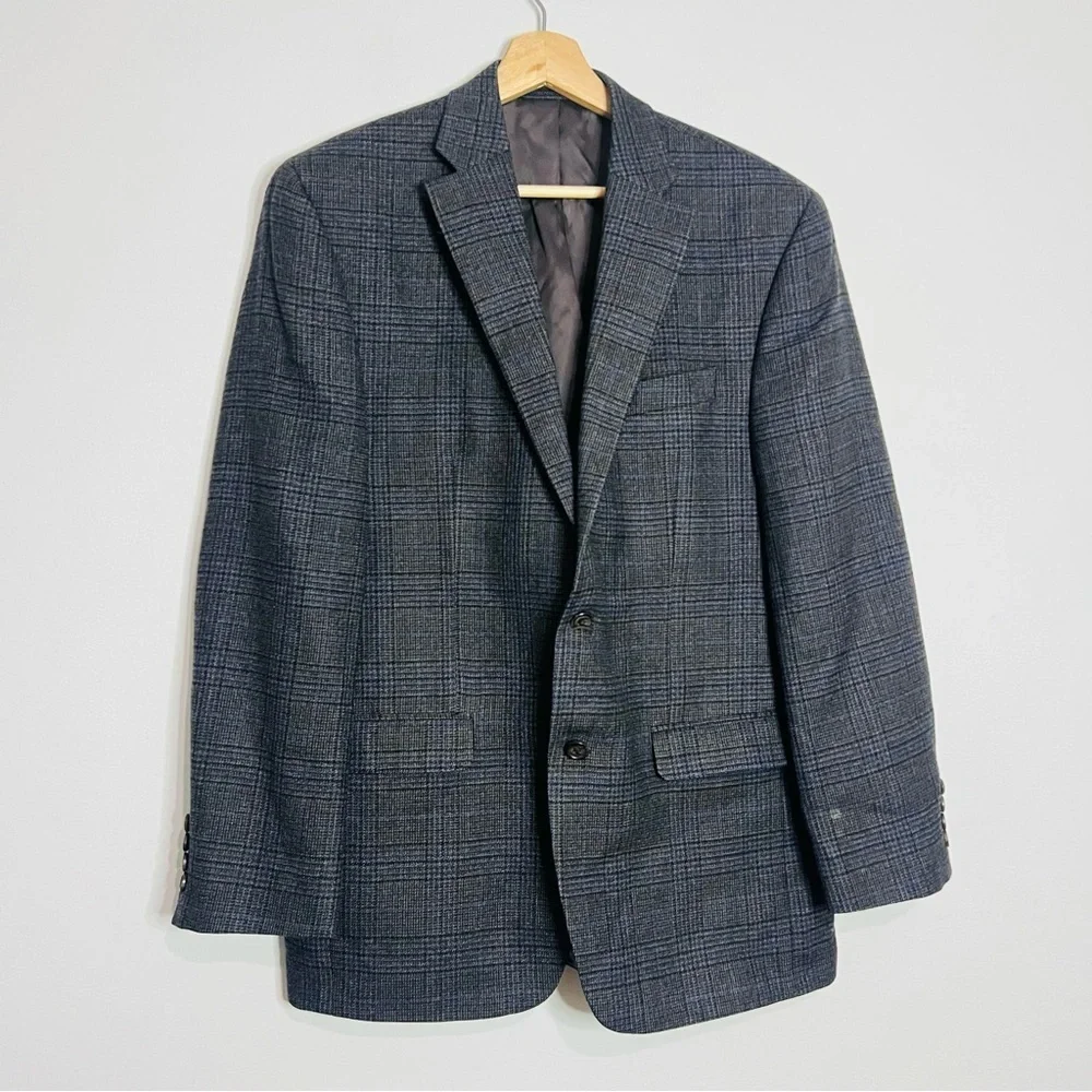Lauren RL Classic Gray Window Pane Wool Blazer 40R